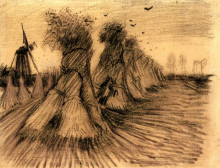 Копия картины "stooks and a mill" художника "ван гог винсент"