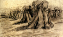 Картина "stooks and a peasant stacking sheaves" художника "ван гог винсент"