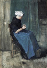 Репродукция картины "scheveningen woman knitting" художника "ван гог винсент"