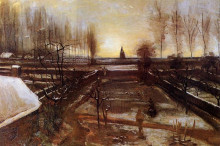 Репродукция картины "the parsonage garden at nuenen in the snow" художника "ван гог винсент"