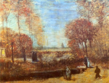 Репродукция картины "the parsonage garden at nuenen with pond and figures" художника "ван гог винсент"