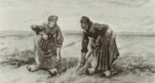 Репродукция картины "two women talking to each other while digging" художника "ван гог винсент"