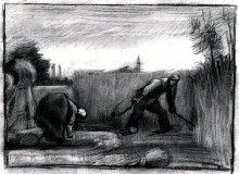 Картина "wheat field with mower and a stooping peasant woman" художника "ван гог винсент"