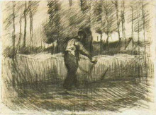 Копия картины "wheat field with trees and mower" художника "ван гог винсент"