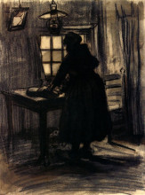 Репродукция картины "woman cutting bread" художника "ван гог винсент"