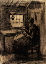Репродукция картины "woman sewing" художника "ван гог винсент"