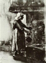 Картина "woman with kettle by the fireplace" художника "ван гог винсент"