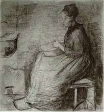 Копия картины "woman, sitting by the fire, peeling potatoes" художника "ван гог винсент"