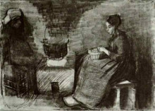 Картина "woman, sitting by the fire, peeling potatoes, sketch of a second figure" художника "ван гог винсент"