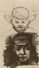 Репродукция картины "two heads man with beard and hat peasant with cap" художника "ван гог винсент"