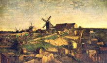 Репродукция картины "montmartre the quarry and windmills" художника "ван гог винсент"
