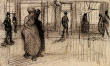 Копия картины "people walking on a street in the evening" художника "ван гог винсент"