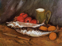 Репродукция картины "still life with mackerels, lemons and tomatoes" художника "ван гог винсент"