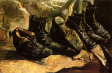 Репродукция картины "three pairs of shoes" художника "ван гог винсент"
