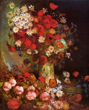 Репродукция картины "vase with poppies, cornflowers, peonies and chrysanthemums" художника "ван гог винсент"