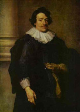 Репродукция картины "портрет джентельмена в черном у колонны" художника "ван дейк антонис"