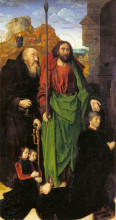 Репродукция картины "the portinari altarpiece, st. thomas and st. anthony the hermit with tommaso portinari and two sons antonio and pigello, left wing" художника "ван дер гус хуго"