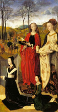 Репродукция картины "the portinari altarpiece, st. mary magdalen and st. margaret with maria baroncelli and daughter margherita portinari, right wing" художника "ван дер гус хуго"