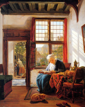 Репродукция картины "reading old woman at window" художника "ван стрий абрахам"