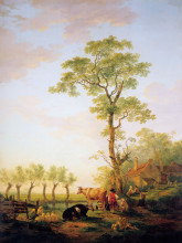 Репродукция картины "dutch landscape with cattle and farm" художника "ван стрий якоб"