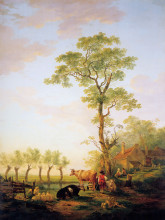 Картина "dutch landscape with cattle and farm" художника "ван стрий якоб"