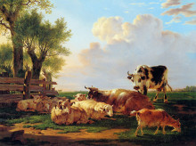 Картина "meadow with cattle" художника "ван стрий якоб"