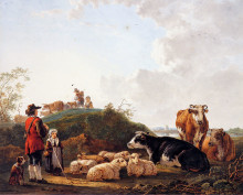 Копия картины "herdsman with resting cattle" художника "ван стрий якоб"