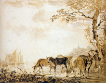 Картина "landscape with cows" художника "ван стрий якоб"
