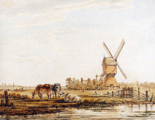 Картина "landscape with mill and cattle" художника "ван стрий якоб"