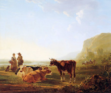 Картина "landscape with resting cows" художника "ван стрий якоб"