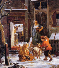 Репродукция картины "winter city view with children" художника "ван стрий якоб"