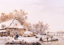 Репродукция картины "winter landscape with farm" художника "ван стрий якоб"