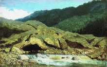 Репродукция картины "пейзаж со скалой и ручьем" художника "васильев фёдор"