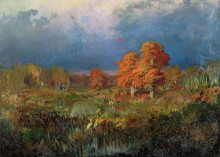 Репродукция картины "болото в лесу. осень" художника "васильев фёдор"