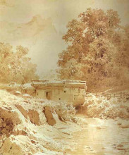 Репродукция картины "water mill on a mountain river. crimea" художника "васильев фёдор"