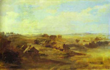 Репродукция картины "landscape with peasant&#39;s huts and pond near st. petersburg" художника "васильев фёдор"