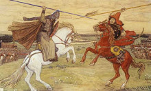 Репродукция картины "duel peresvet with chelubey" художника "васнецов виктор"