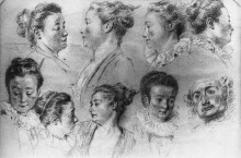 Репродукция картины "studies of women&#39;s heads" художника "ватто антуан"