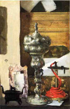 Репродукция картины "silver chalice, japanese bronze and red tapir" художника "вейр джулиан олден"