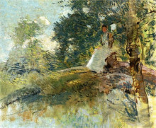 Репродукция картины "landscape with seated figure" художника "вейр джулиан олден"