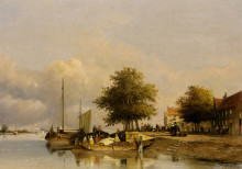 Копия картины "townsfolk on a quay, wijk bij duursrede" художника "вейсенбрух иохан хендрик"