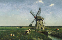 Копия картины "landscape with windmill near schiedam" художника "вейсенбрух иохан хендрик"