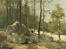 Репродукция картины "forest view near barbizon" художника "вейсенбрух иохан хендрик"