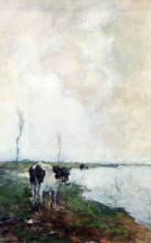Картина "a cow standing by the waterside in a polder" художника "вейсенбрух иохан хендрик"