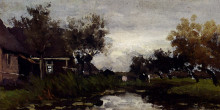 Картина "farmhouses on the waterfront" художника "вейсенбрух иохан хендрик"