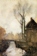 Репродукция картины "house near canal" художника "вейсенбрух иохан хендрик"