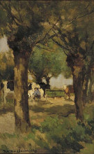 Картина "milking cows underneath the willows" художника "вейсенбрух иохан хендрик"