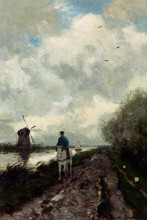 Копия картины "on the tow path along the river amstel" художника "вейсенбрух иохан хендрик"