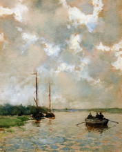 Копия картины "rowing on the river" художника "вейсенбрух иохан хендрик"