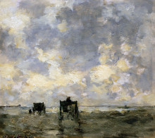 Репродукция картины "shell carts on the beach" художника "вейсенбрух иохан хендрик"